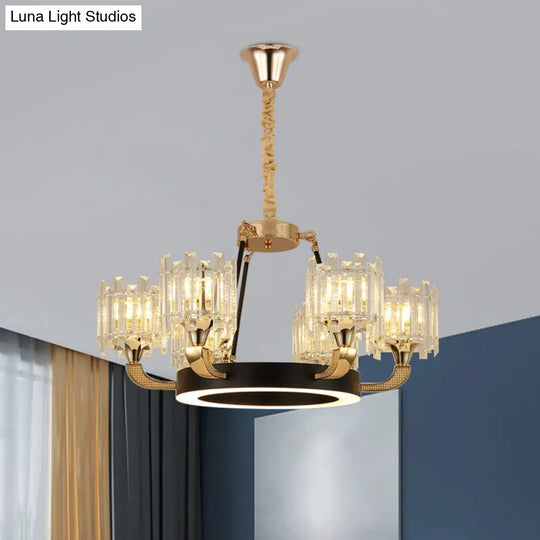 Modern Metal Ring Chandelier With Crystal Shade - 6/8 Bulb Pendant Light Fixture For Living Room