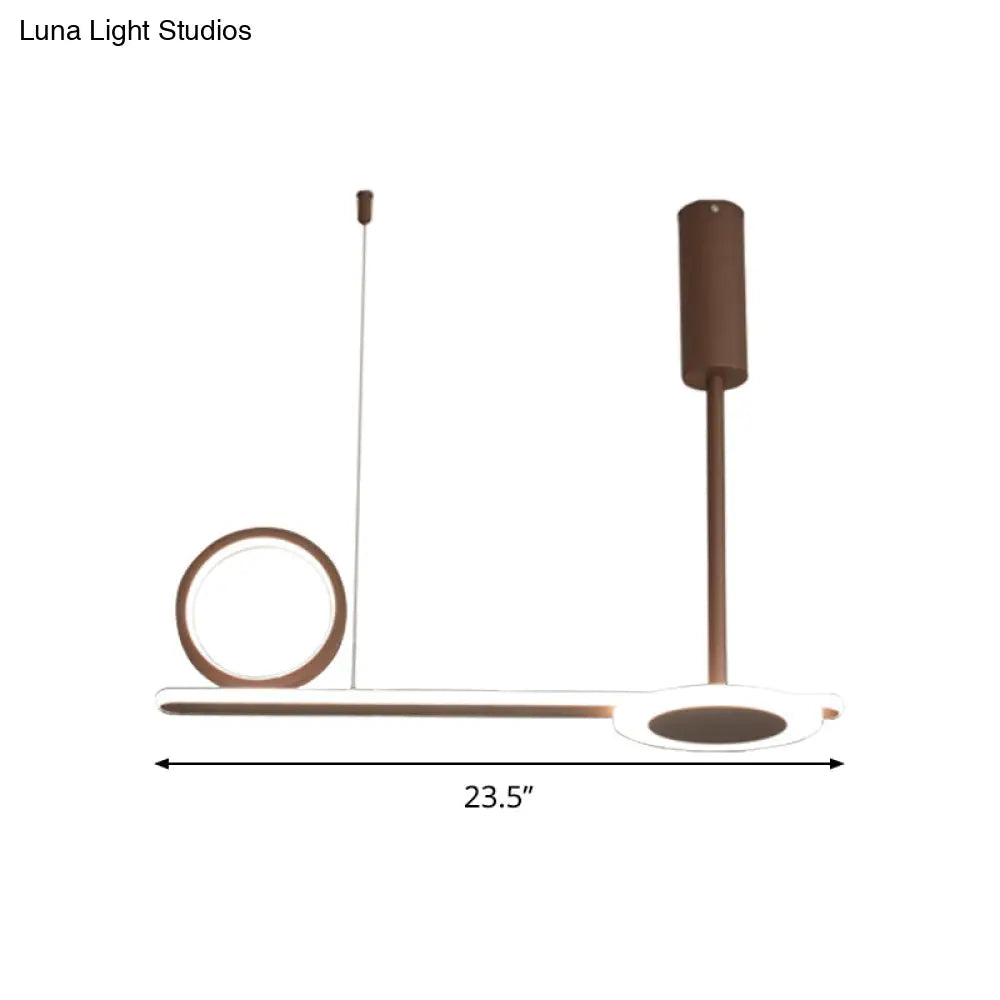 Modern Metal Ring Hanging Light Kit - Brown Led Suspension For Bedroom (Warm/White Light)