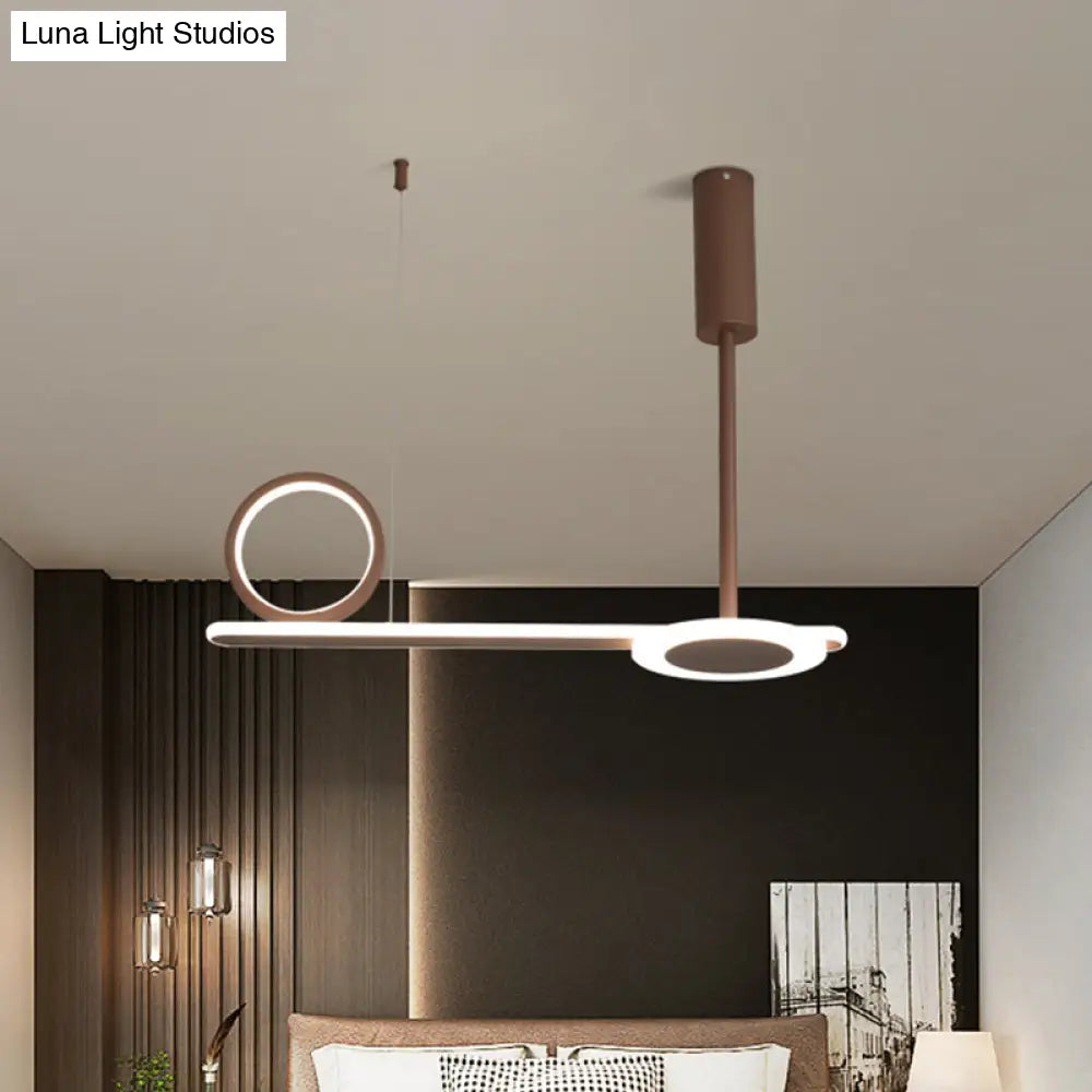 Modern Metal Ring Hanging Light Kit - Brown Led Suspension For Bedroom (Warm/White Light)