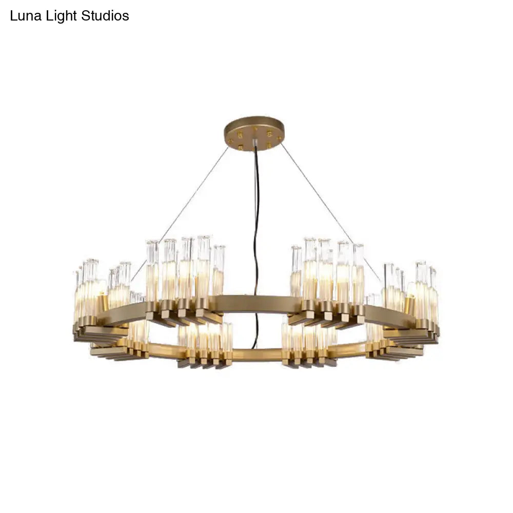 Modern Brass Chandelier With 24 Clear Glass Cylinder Shades