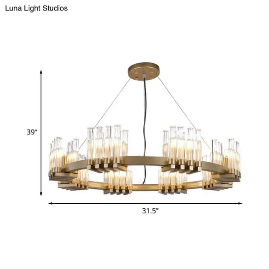 Modern Metal Ring Pendant Light With 24 Lights - Brass Chandelier Lamp Fixture Clear Glass Shade