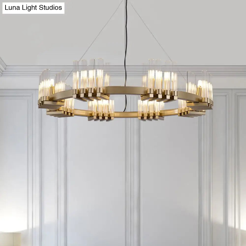 Modern Metal Ring Pendant Light With 24 Lights - Brass Chandelier Lamp Fixture Clear Glass Shade