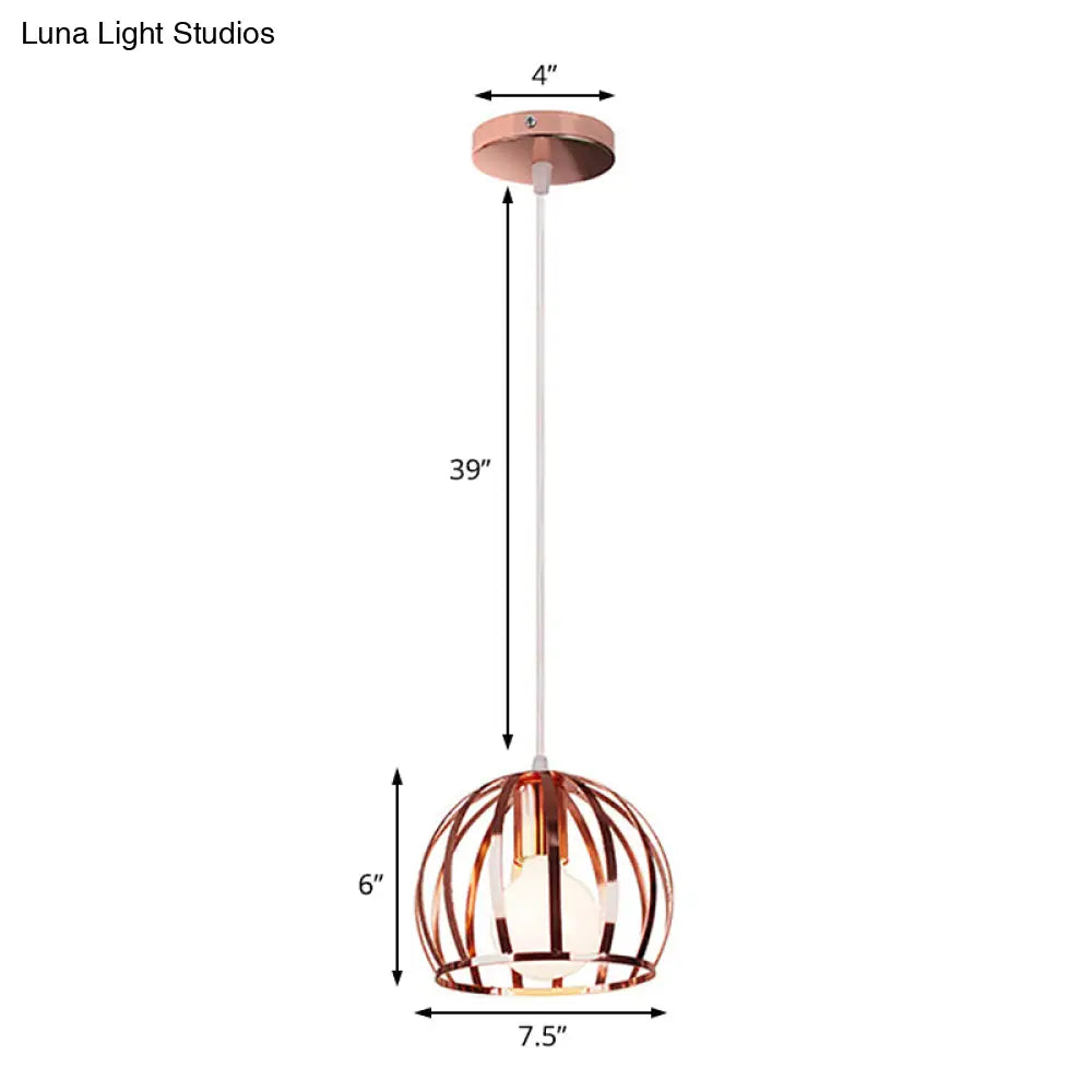 Modern Metal Rose Gold Pendant Lamp With Global Cage Shade - Stylish Retro Fixture For Kitchen