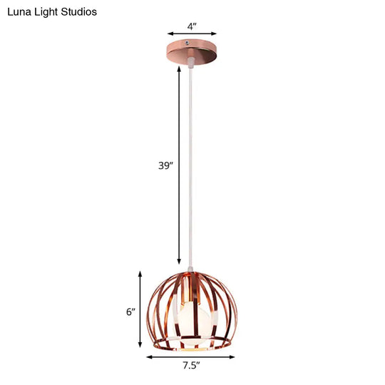 Retro Rose Gold Pendant Lamp With Global Cage Shade Perfect For Kitchen And Stylish Spaces