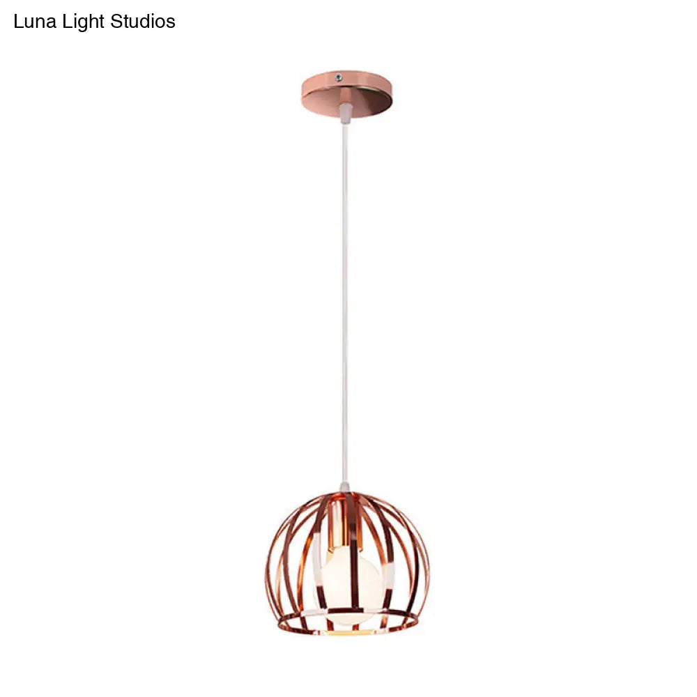 Retro Rose Gold Pendant Lamp With Global Cage Shade Perfect For Kitchen And Stylish Spaces