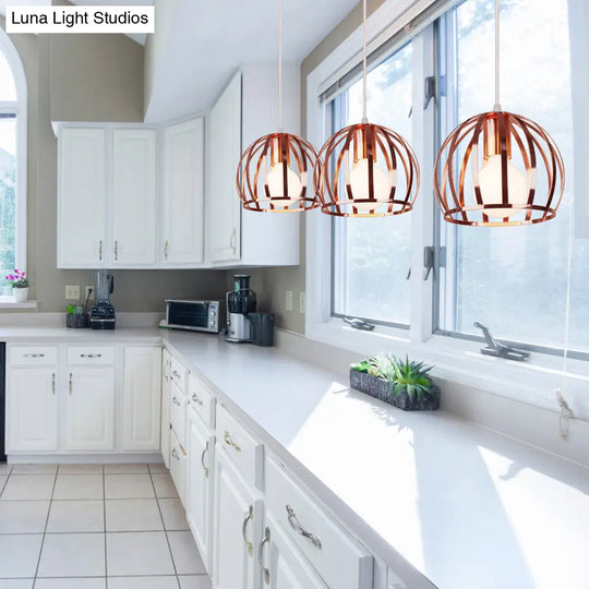 Retro Rose Gold Pendant Lamp With Global Cage Shade Perfect For Kitchen And Stylish Spaces Copper