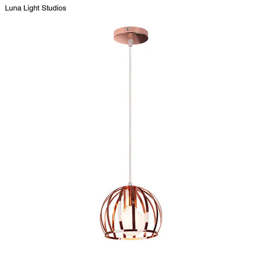 Modern Metal Rose Gold Pendant Lamp With Global Cage Shade - Stylish Retro Fixture For Kitchen