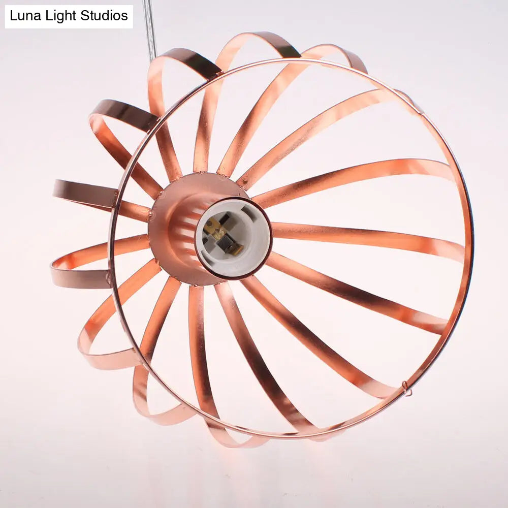 Retro Rose Gold Pendant Lamp With Global Cage Shade Perfect For Kitchen And Stylish Spaces