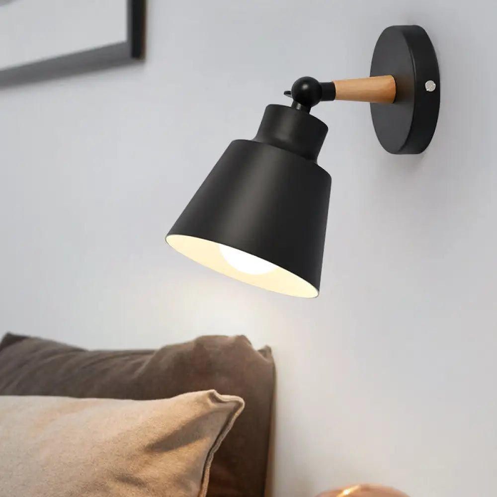 Modern Metal Rotatable Wall Sconce: One-Light Bucket Light For Dining Room Black