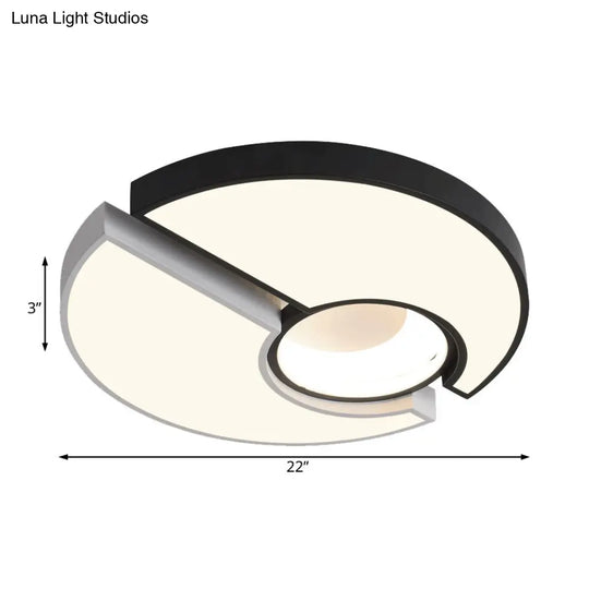 Modern Metal Round Flush Mount Light With Led And Recessed Diffuser In Black/White White/Warm (19/22