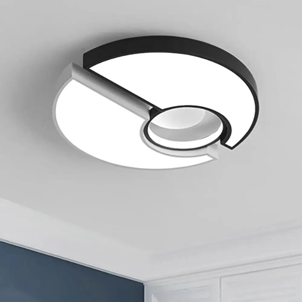 Modern Metal Round Flush Mount Light With Led And Recessed Diffuser In Black/White White/Warm