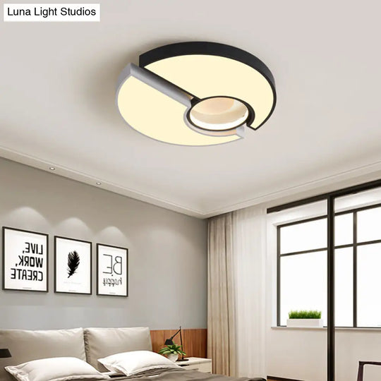 Modern Metal Round Flush Mount Light With Led And Recessed Diffuser In Black/White White/Warm (19/22