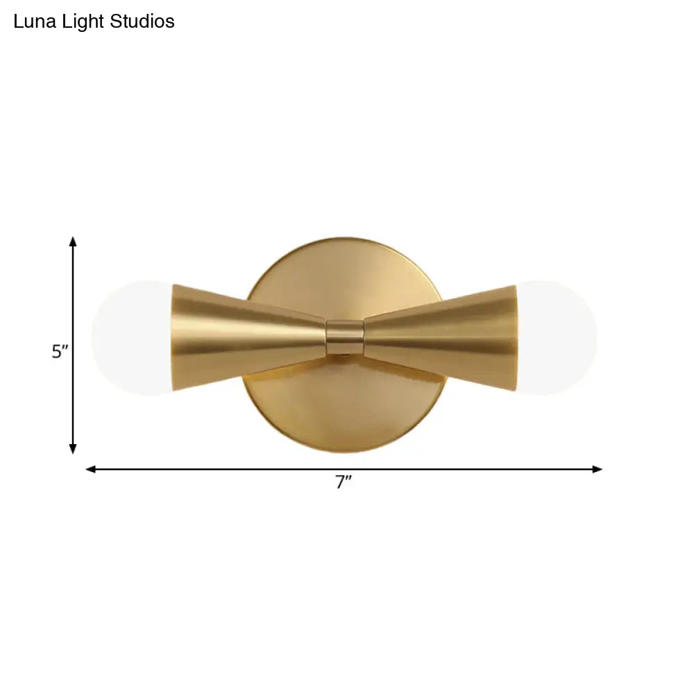 Modern Metal Sconce Light Fixture With Flared Design - Ideal For Living Room Brass Finish 2 Lights