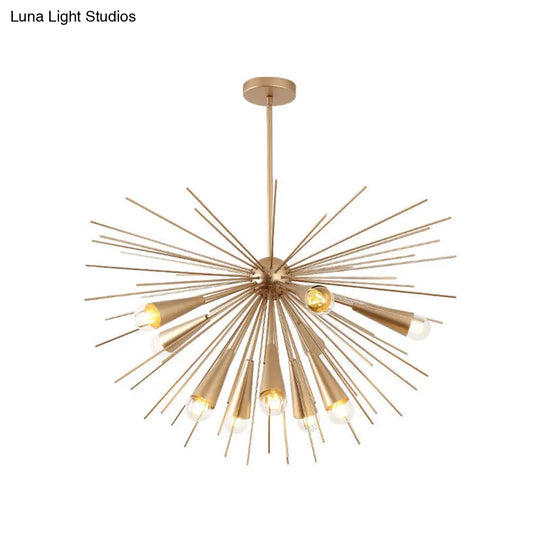 Modern Metal Sea Urchin Pendant Chandelier With 10 Bulbs - Brass Hanging Lamp Kit For Living Room