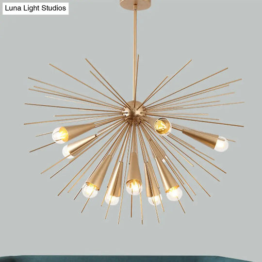 Modern Metal Sea Urchin Pendant Chandelier With 10 Bulbs - Brass Hanging Lamp Kit For Living Room