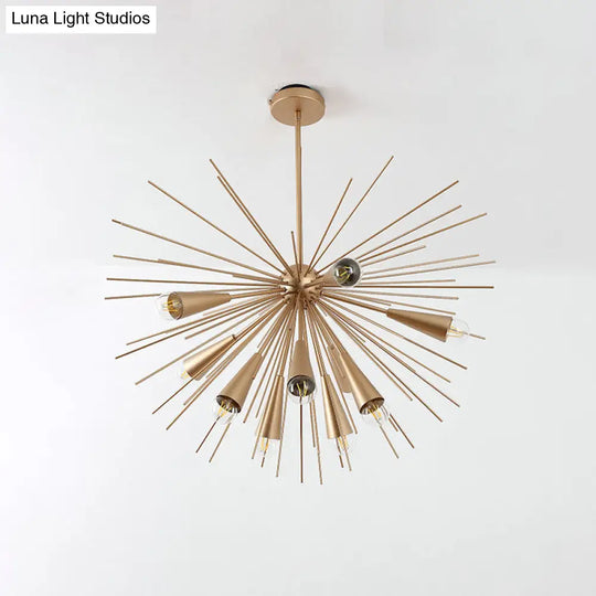 Modern Metal Sea Urchin Pendant Chandelier With 10 Bulbs - Brass Hanging Lamp Kit For Living Room