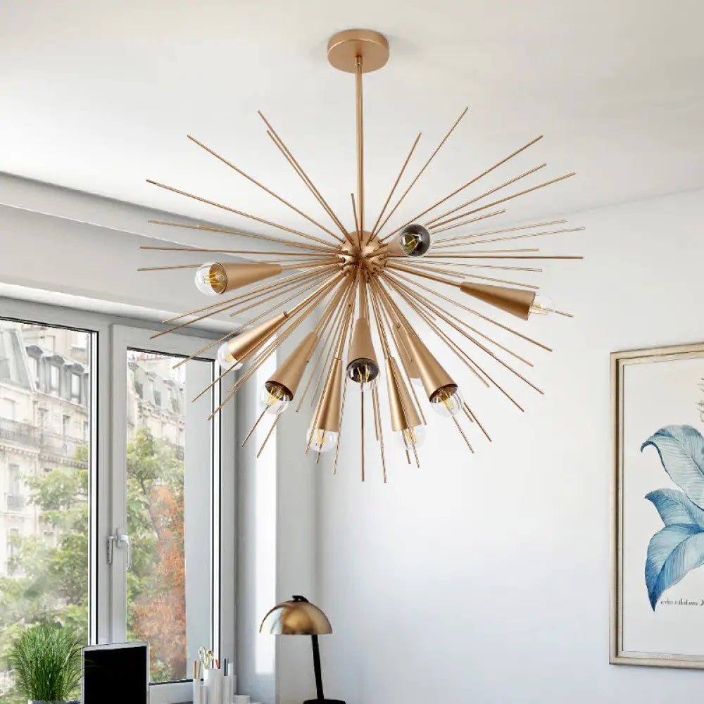 Modern Metal Sea Urchin Pendant Chandelier With 10 Bulbs - Brass Hanging Lamp Kit For Living Room