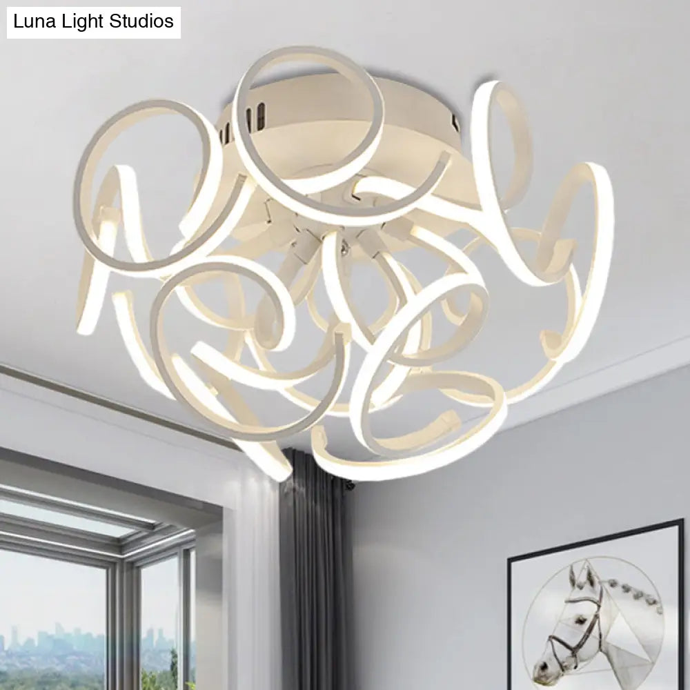 Modern Metal Semi Flush Ceiling Light - Twisted Strip Design 9/12 - Light White Led