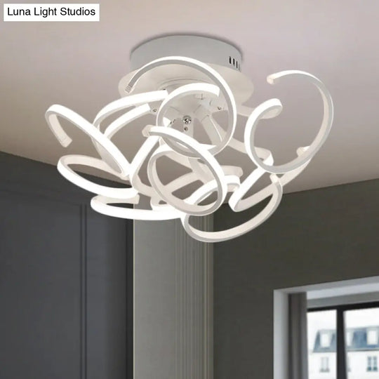 Modern Metal Semi Flush Ceiling Light - Twisted Strip Design 9/12-Light White Led Warm/White/Natural