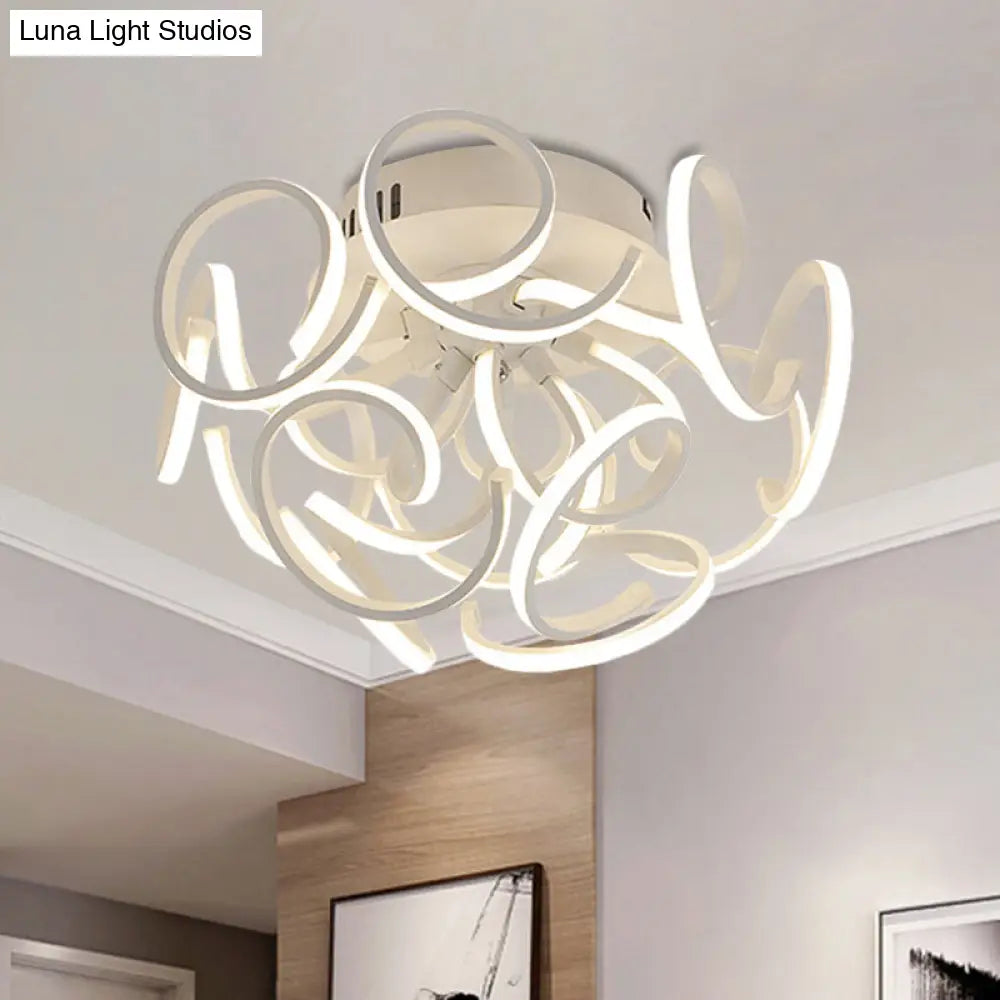 Modern Metal Semi Flush Ceiling Light - Twisted Strip Design 9/12-Light White Led Warm/White/Natural