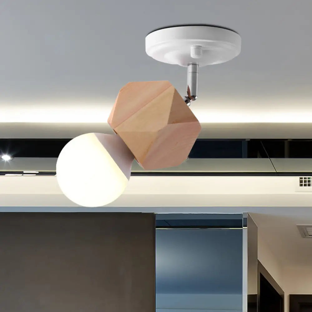 Modern Metal Semi Flush Ceiling Light With Wood Top - White Finish 1 / C