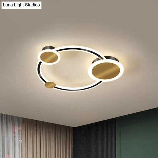 Modern Metal Semi Flush Led Ceiling Light In Black With Adjustable Warm/White Lighting / White