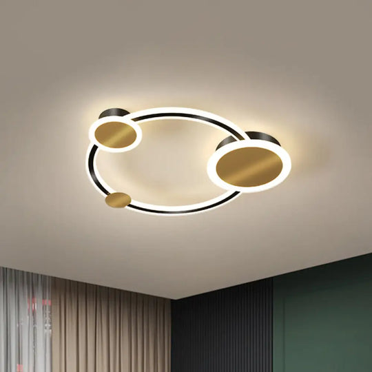 Modern Metal Semi Flush Led Ceiling Light In Black With Adjustable Warm/White Lighting / White