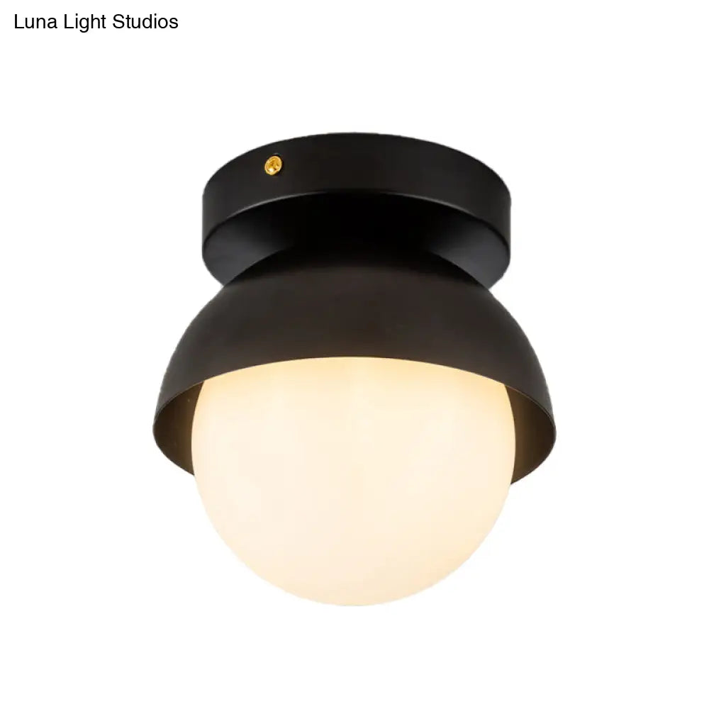 Modern Metal Semicircle Ceiling Mounted Light: Black/Gold Finish Flushmount Lamp For Foyer