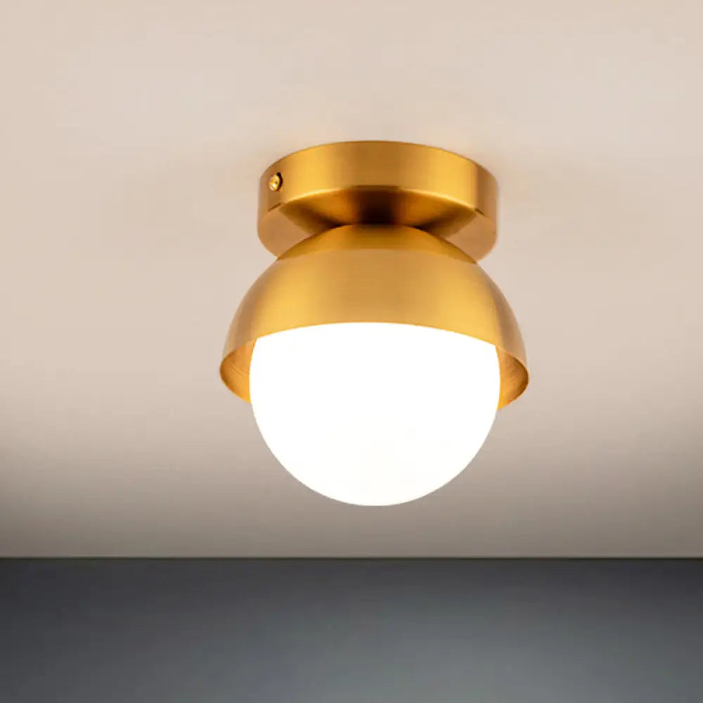 Modern Metal Semicircle Ceiling Mounted Light: Black/Gold Finish Flushmount Lamp For Foyer Gold