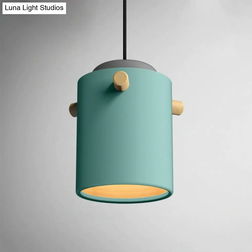 Modern Metal Shade Cylinder Pendant Light Fixture - Green/Pink/White Hanging Lighting