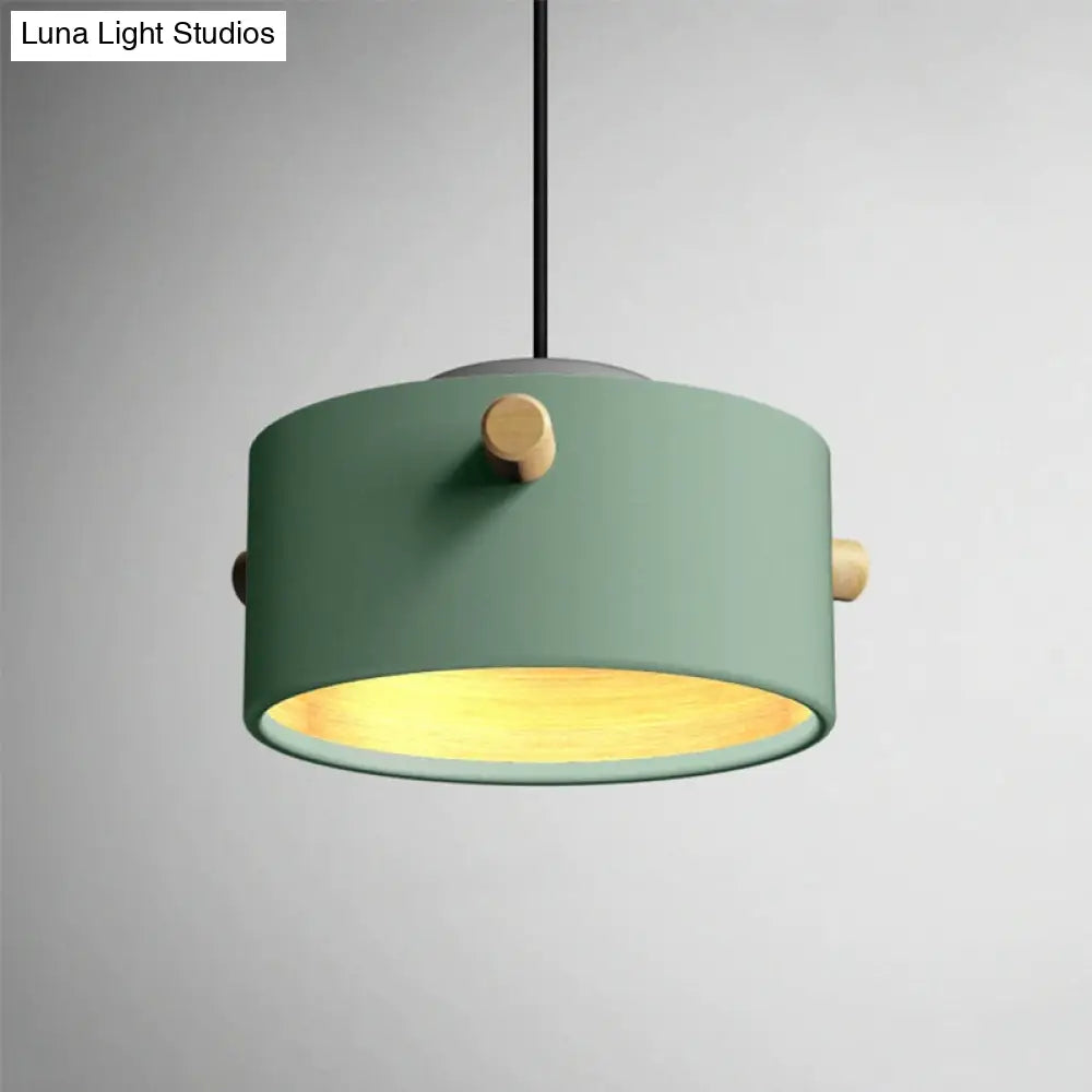 Modern 1 Light Metal Shade Hanging Pendant Green/Pink/White Cylinder Fixture