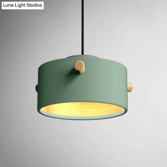 Modern 1 Light Metal Shade Hanging Pendant Green/Pink/White Cylinder Fixture