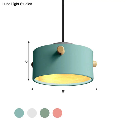 Modern 1 Light Metal Shade Hanging Pendant Green/Pink/White Cylinder Fixture