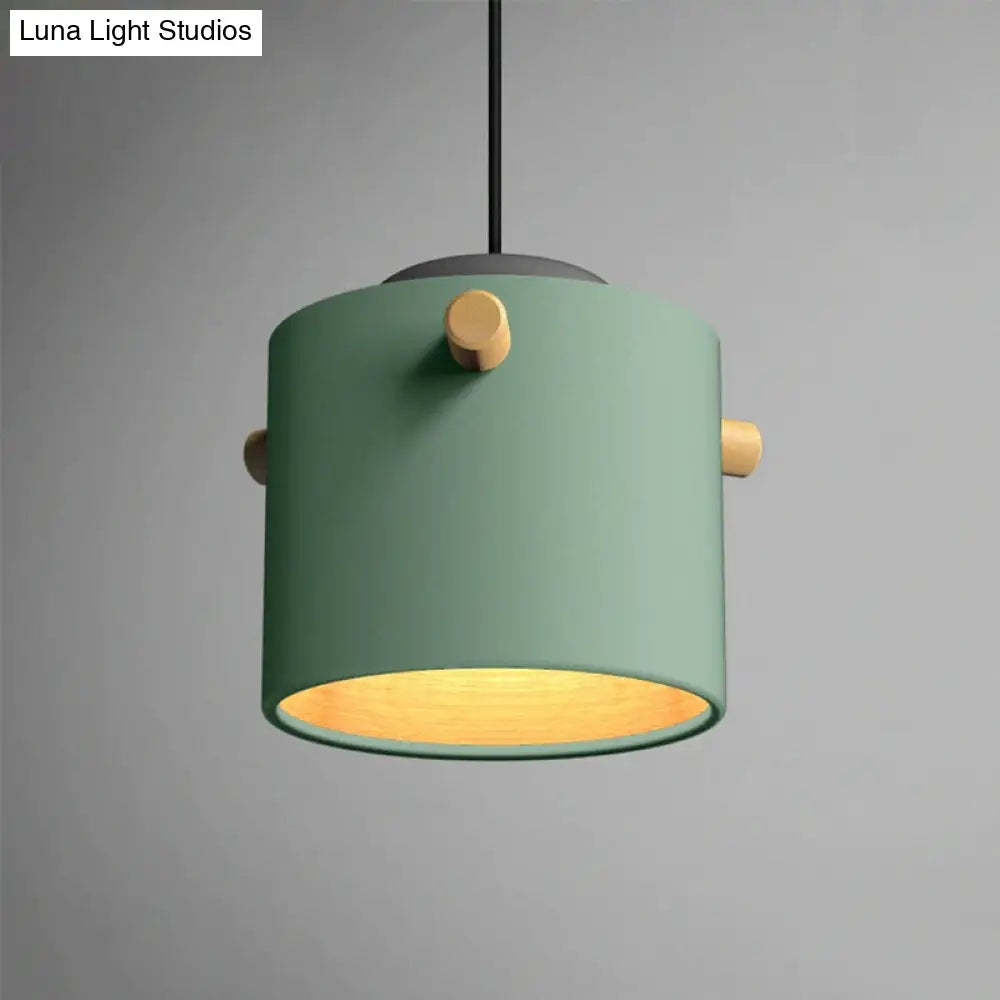 Modern 1 Light Metal Shade Hanging Pendant Green/Pink/White Cylinder Fixture