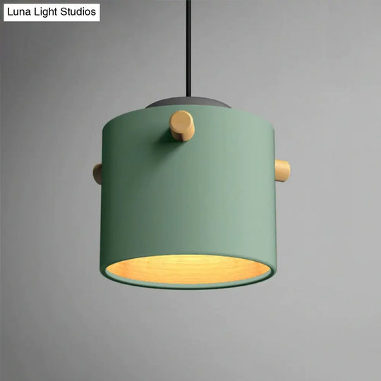 Modern 1 Light Metal Shade Hanging Pendant Green/Pink/White Cylinder Fixture