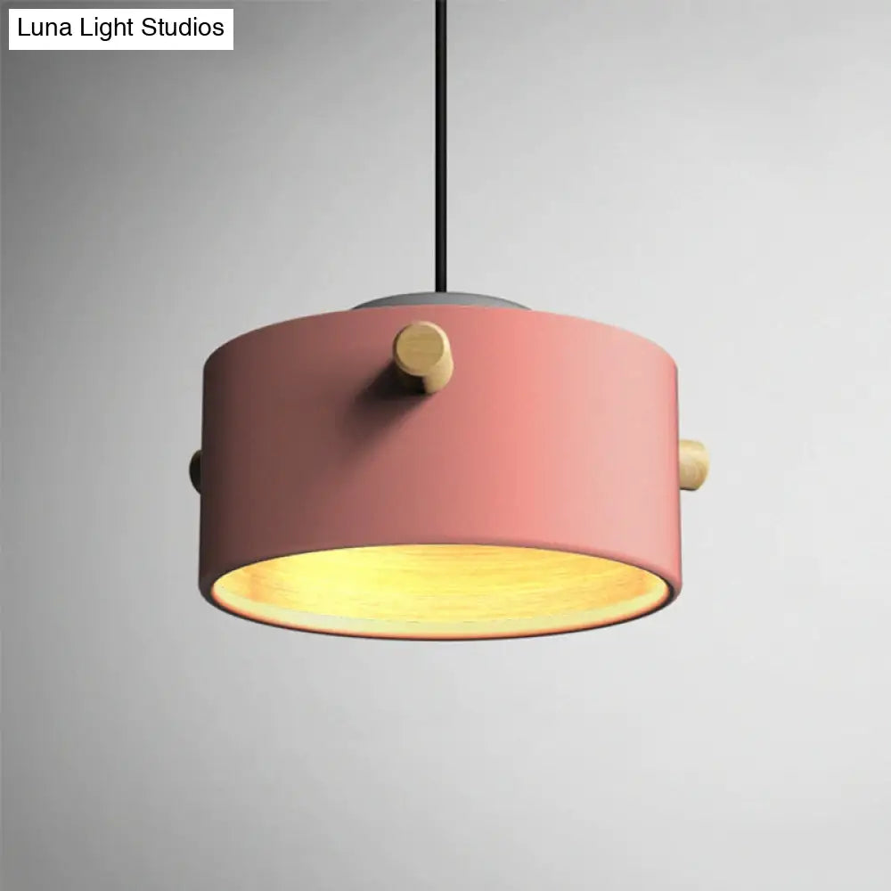 Modern 1 Light Metal Shade Hanging Pendant Green/Pink/White Cylinder Fixture