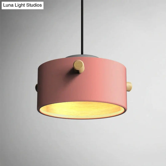 Modern 1 Light Metal Shade Hanging Pendant Green/Pink/White Cylinder Fixture