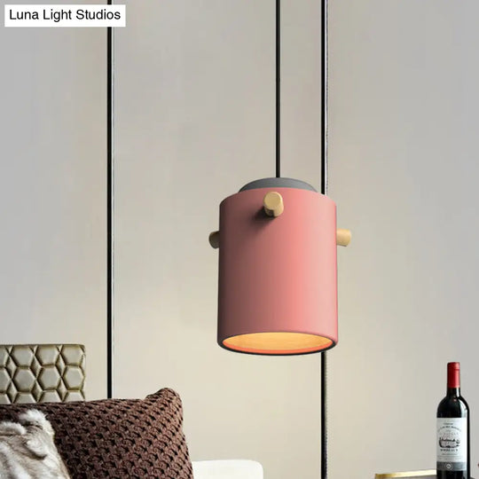 Modern 1 Light Metal Shade Hanging Pendant Green/Pink/White Cylinder Fixture