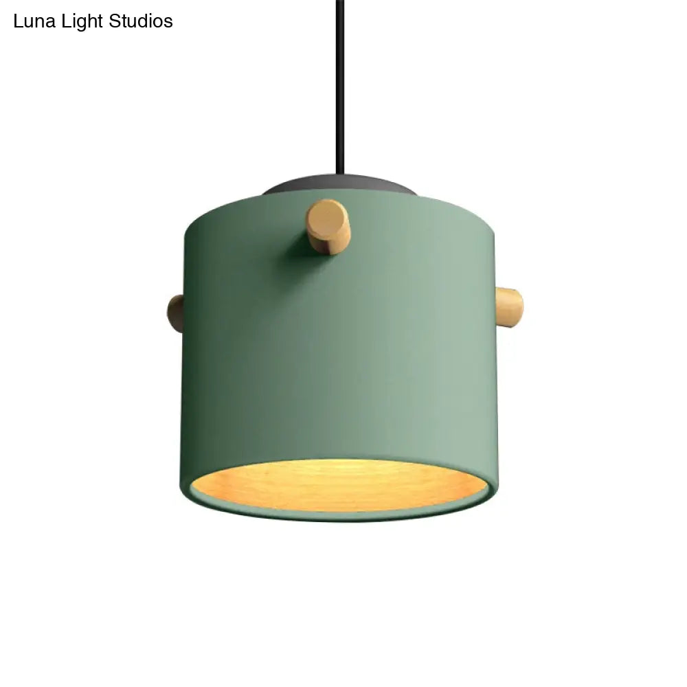 Modern Metal Shade Cylinder Pendant Light Fixture - Green/Pink/White Hanging Lighting