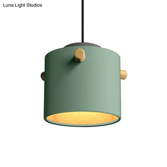 Modern Metal Shade Cylinder Pendant Light Fixture - Green/Pink/White Hanging Lighting