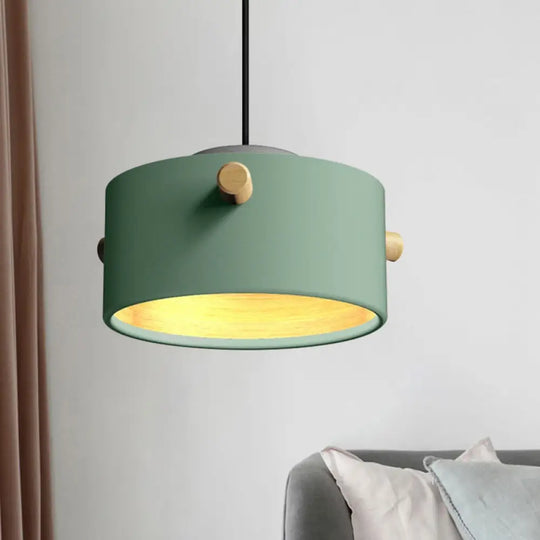 Modern Metal Shade Cylinder Pendant Light Fixture - Green/Pink/White Hanging Lighting Green / A