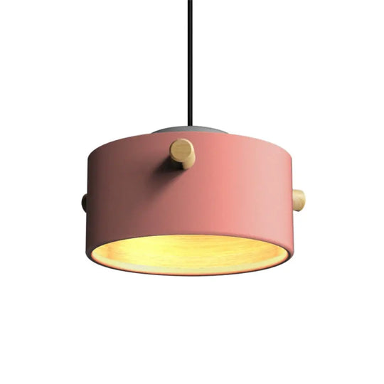 Modern Metal Shade Cylinder Pendant Light Fixture - Green/Pink/White Hanging Lighting Pink / A