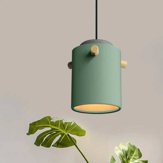 Modern Metal Shade Cylinder Pendant Light Fixture - Green/Pink/White Hanging Lighting Green / C