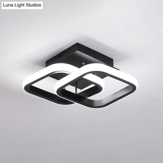 Modern Metal Small Ceiling Lamp - Round/Square/Moon Shape Led Semi Flush Mount Lighting For Corridor