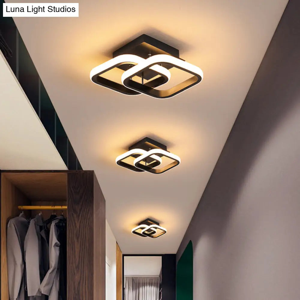 Modern Metal Small Ceiling Lamp - Round/Square/Moon Shape Led Semi Flush Mount Lighting For Corridor
