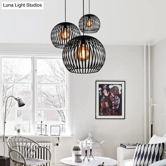 Contemporary Metal Spherical Hanging Pendant - 7/12/14 Wide 1 Head Black/White