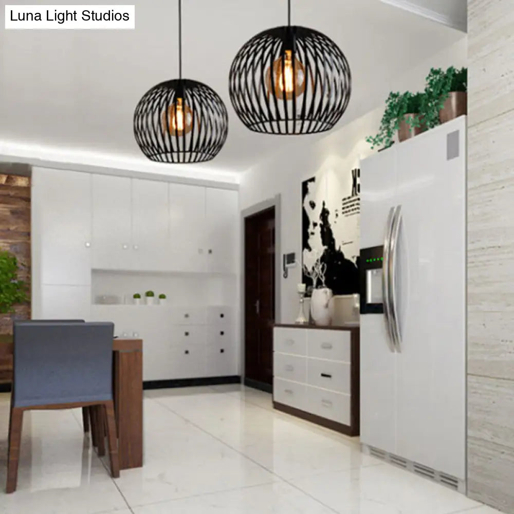 Modern Metal Sphere Pendant Light - 7-14’ Diameter 1-Light Black/White Ceiling Lamp