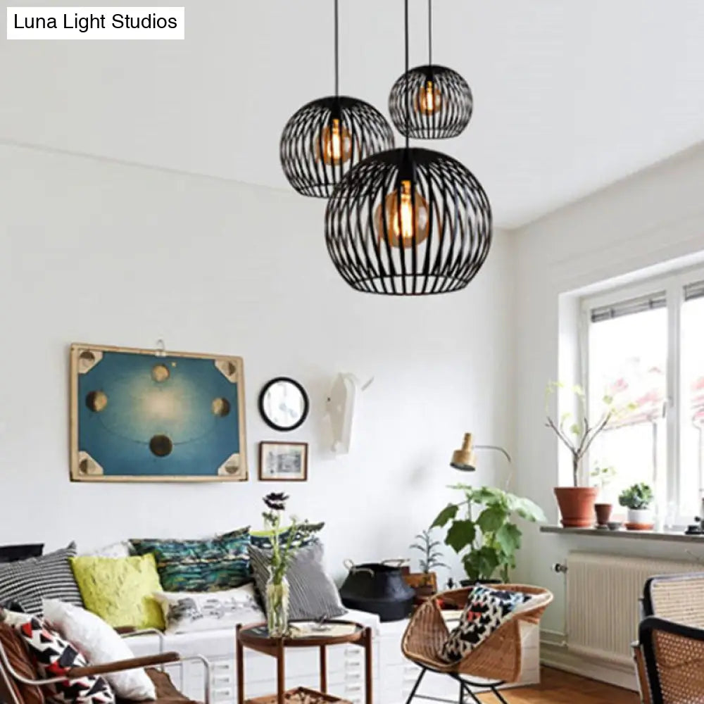 Contemporary Metal Spherical Hanging Pendant - 7/12/14 Wide 1 Head Black/White Black / 7