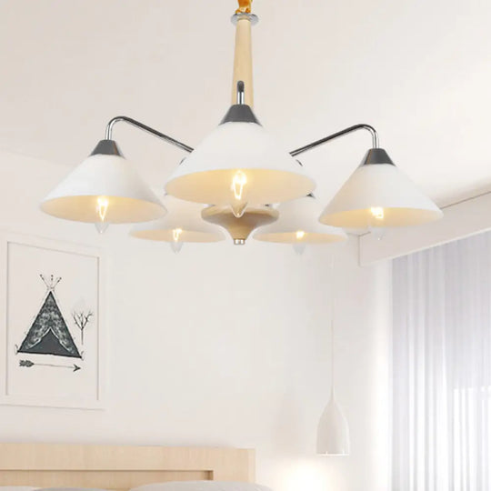 Modern Metal Sputnik Chandelier - White Hanging Ceiling Light With Acrylic Cone Shades