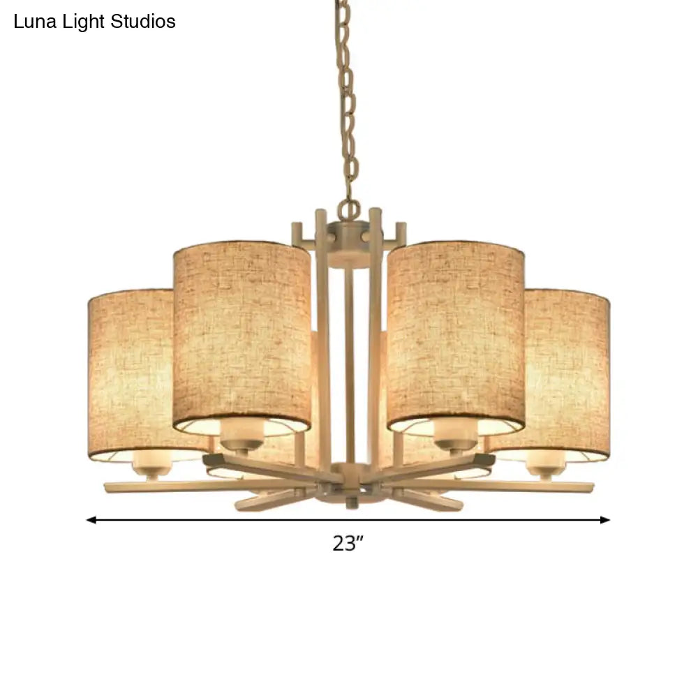 White Metal Sputnik Chandelier With Cylinder Fabric Shade - Modern Lighting For Ceiling (6/8 Heads)